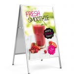 Advertising stand with silver frame on white background